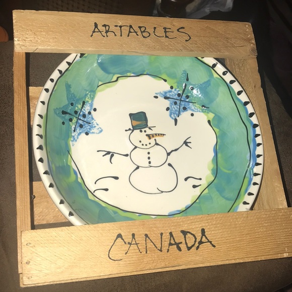 Artables Canada snowman ⛄️ plate with wooden box - Picture 1 of 7